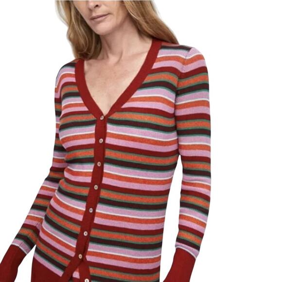 Zara Stripe Metallic Thread Knitwear Cardigan Sweater Small NWT - Picture 3 of 15